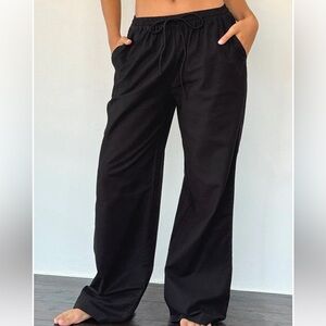 🆕A New Day Linen Wide Leg Pull On Relaxed Fit Black Trousers Size Medium | NWT